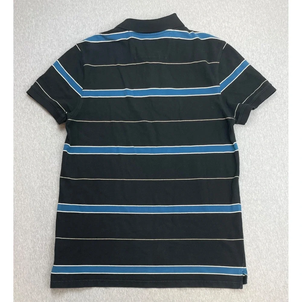 Banana Republic Polo Shirt Mens Large Striped Cotton Blend Stretch Short Sleeve